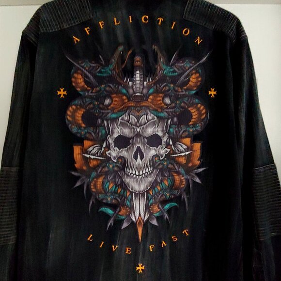 Affliction Other - Affliction Mens Black Despise Wash Button Shirt Grunge Rocker Rockstar Metal Ban